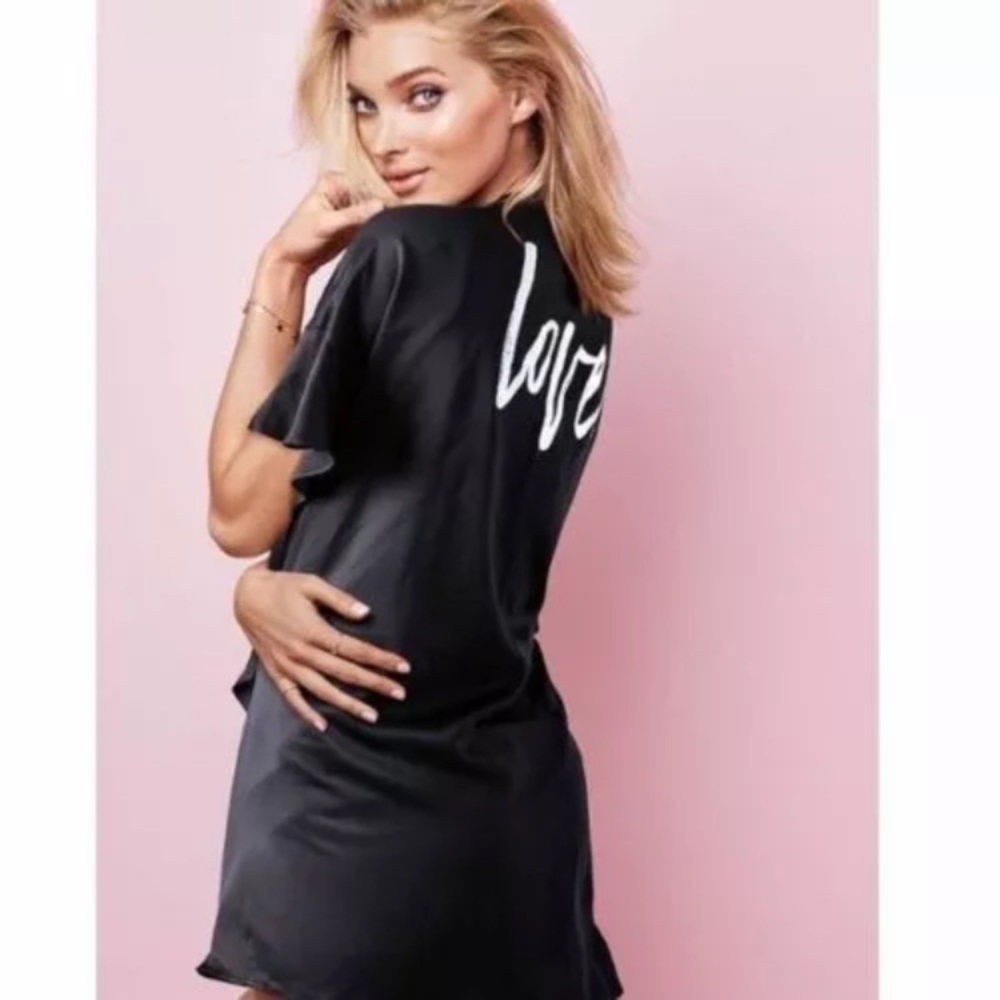 Victorias Secret Black Slip Kimono Robe